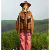 Unisex Jacket Loose Stitching PU Leather Jacket